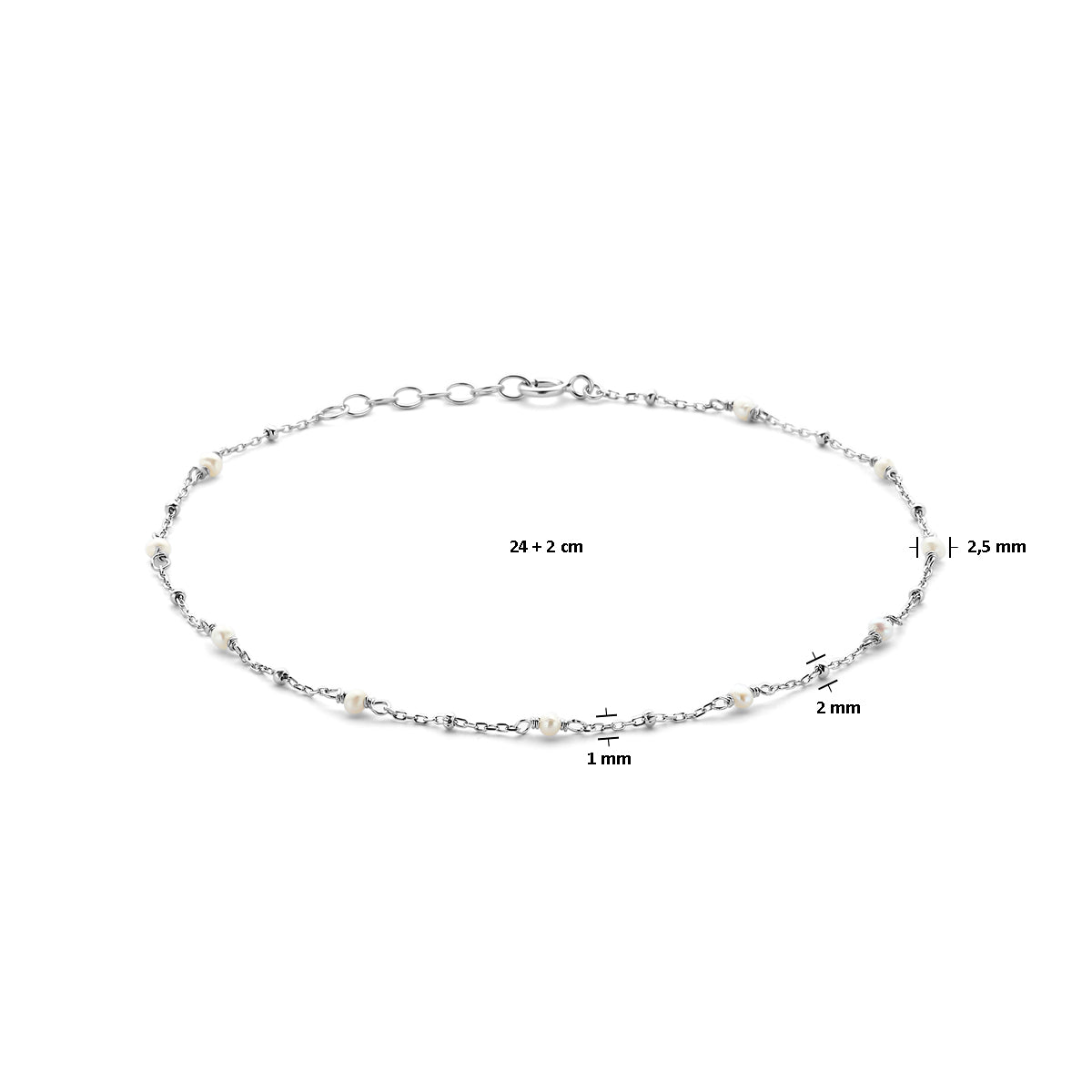 Fußkettchen Perle 24 + 2 cm Silber rhodiniert