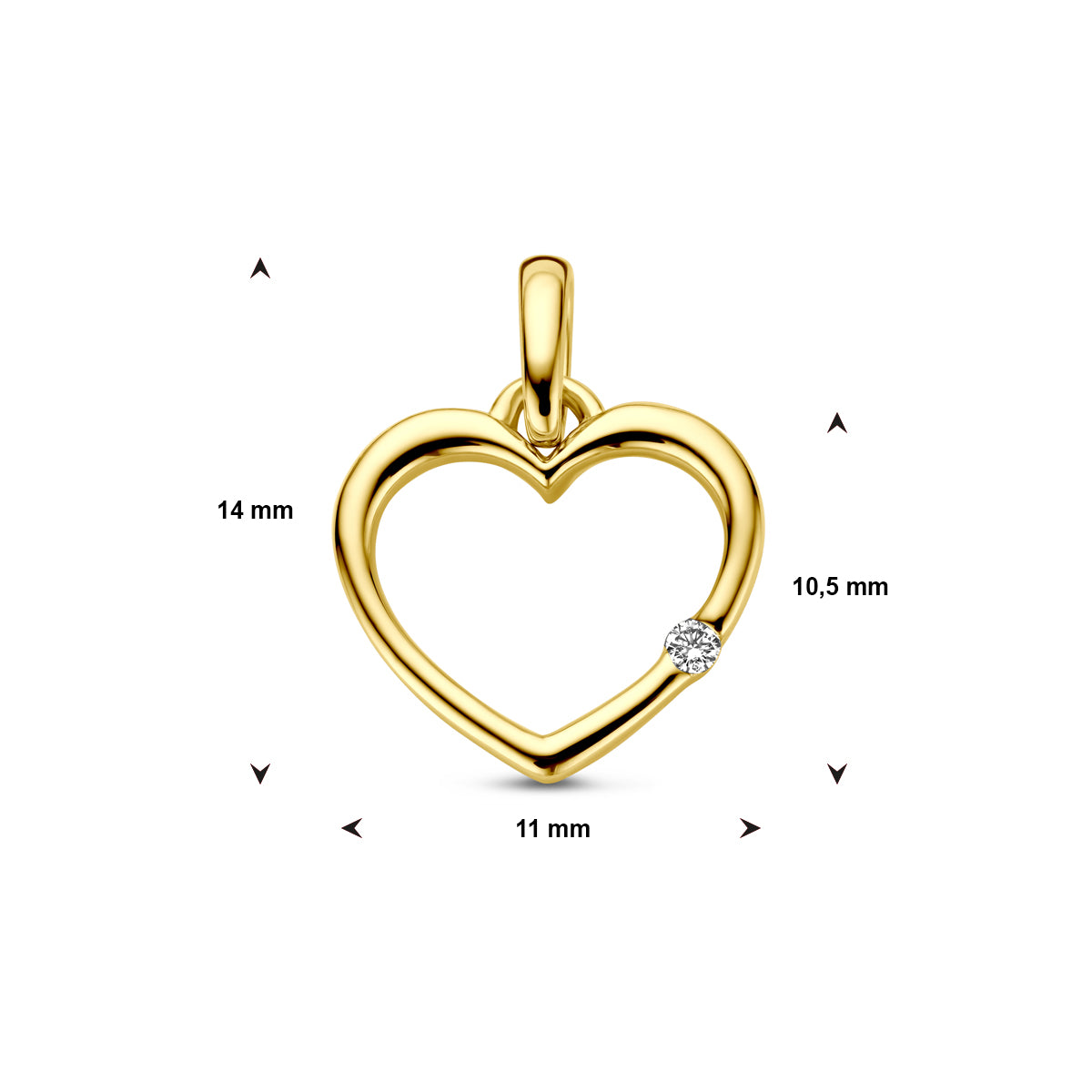hanger hart en diamant 0.01ct h p1 14K geelgoud