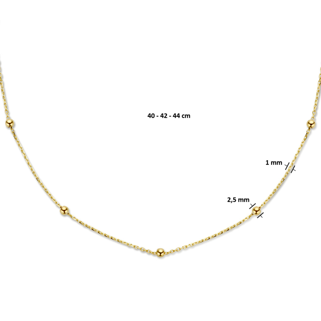 collier bolletjes 2,5 mm 40 - 42 - 44 cm 14K geelgoud - rondje,bolletje,ringetje,draad