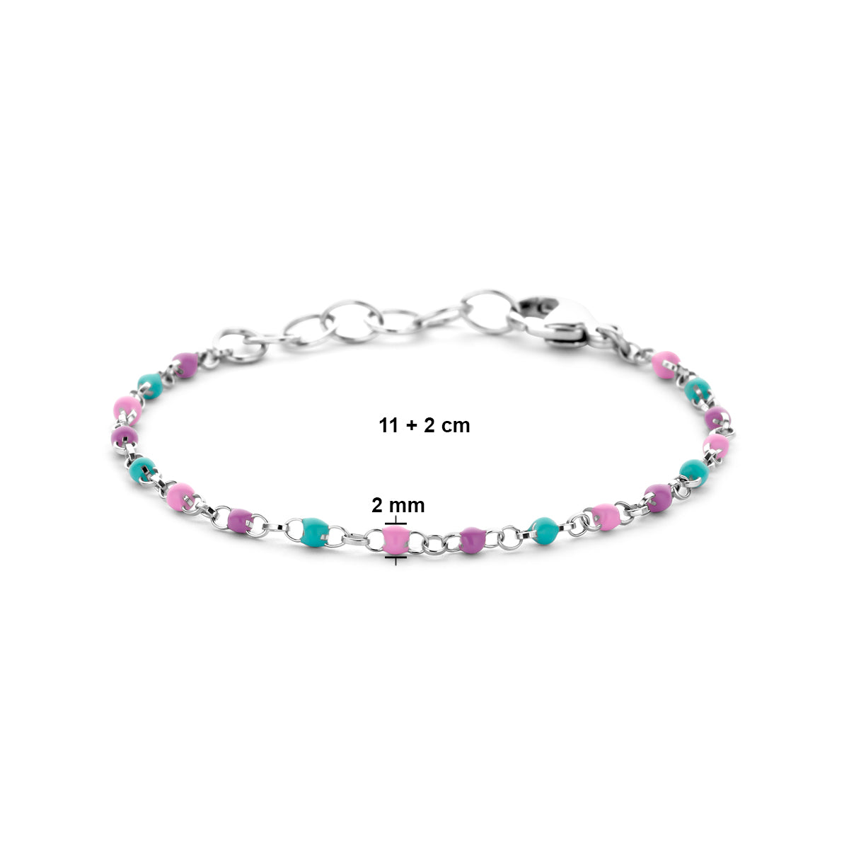 armband bolletjes gekleurd emaille 11 + 2 cm zilver gerhodineerd