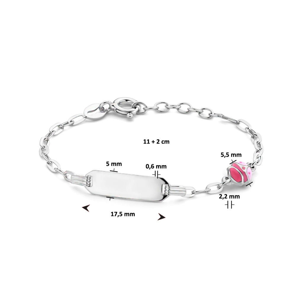 Gravurarmband Marienkäfer Emailleplatte 5,0 mm 11 + 2 cm Silber rhodiniert