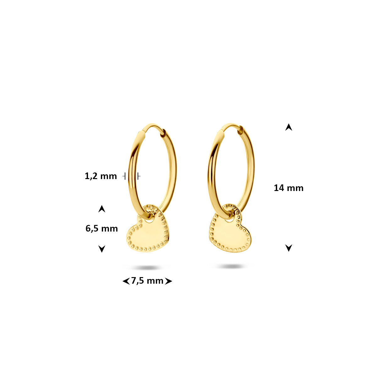 oorringen hartje 14 mm 14K geelgoud