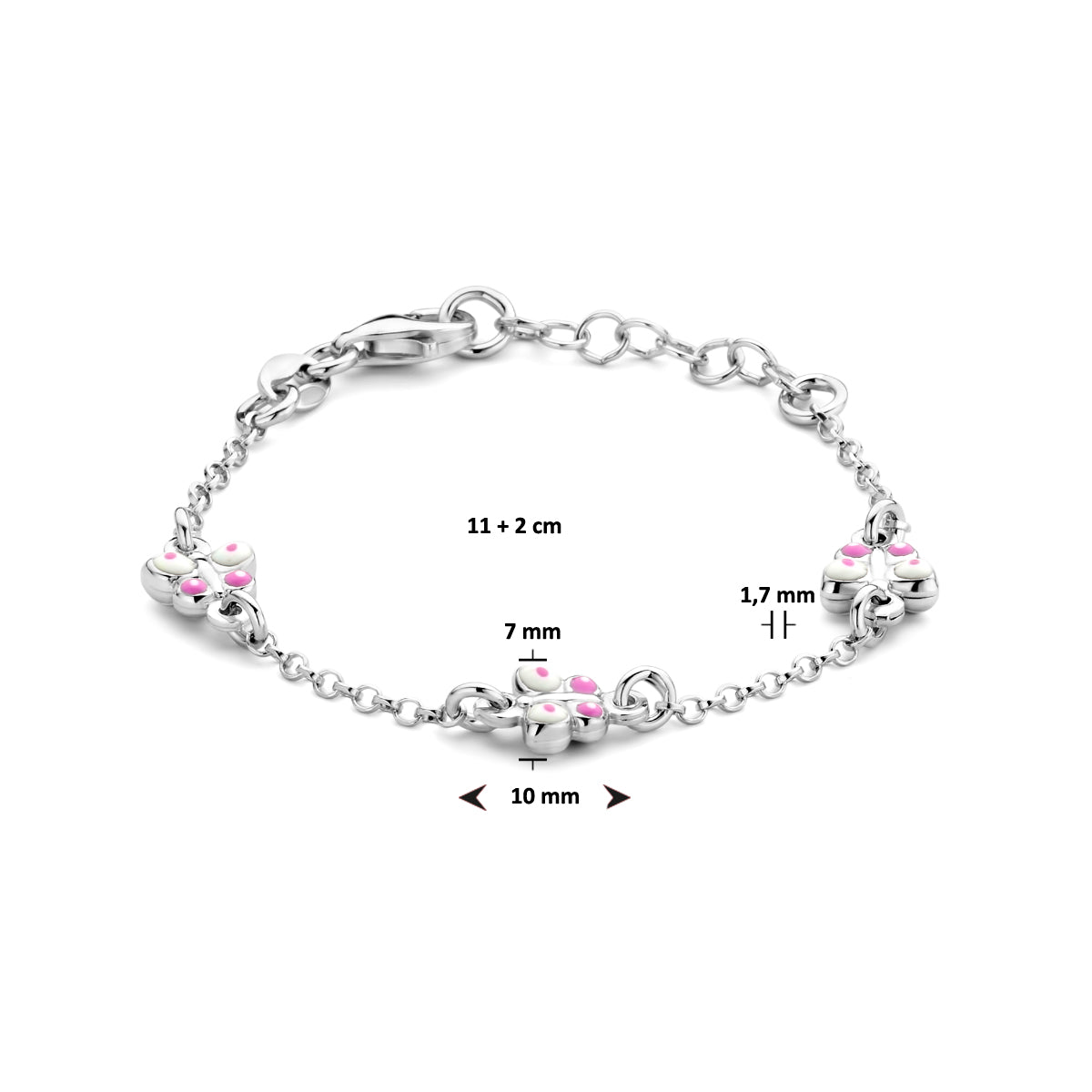 Armband Schmetterlinge Emaille 11 + 2 cm rhodiniert Silber
