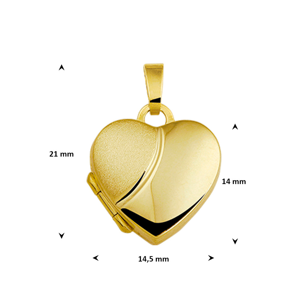 medaillon hart poli/mat 14K geelgoud