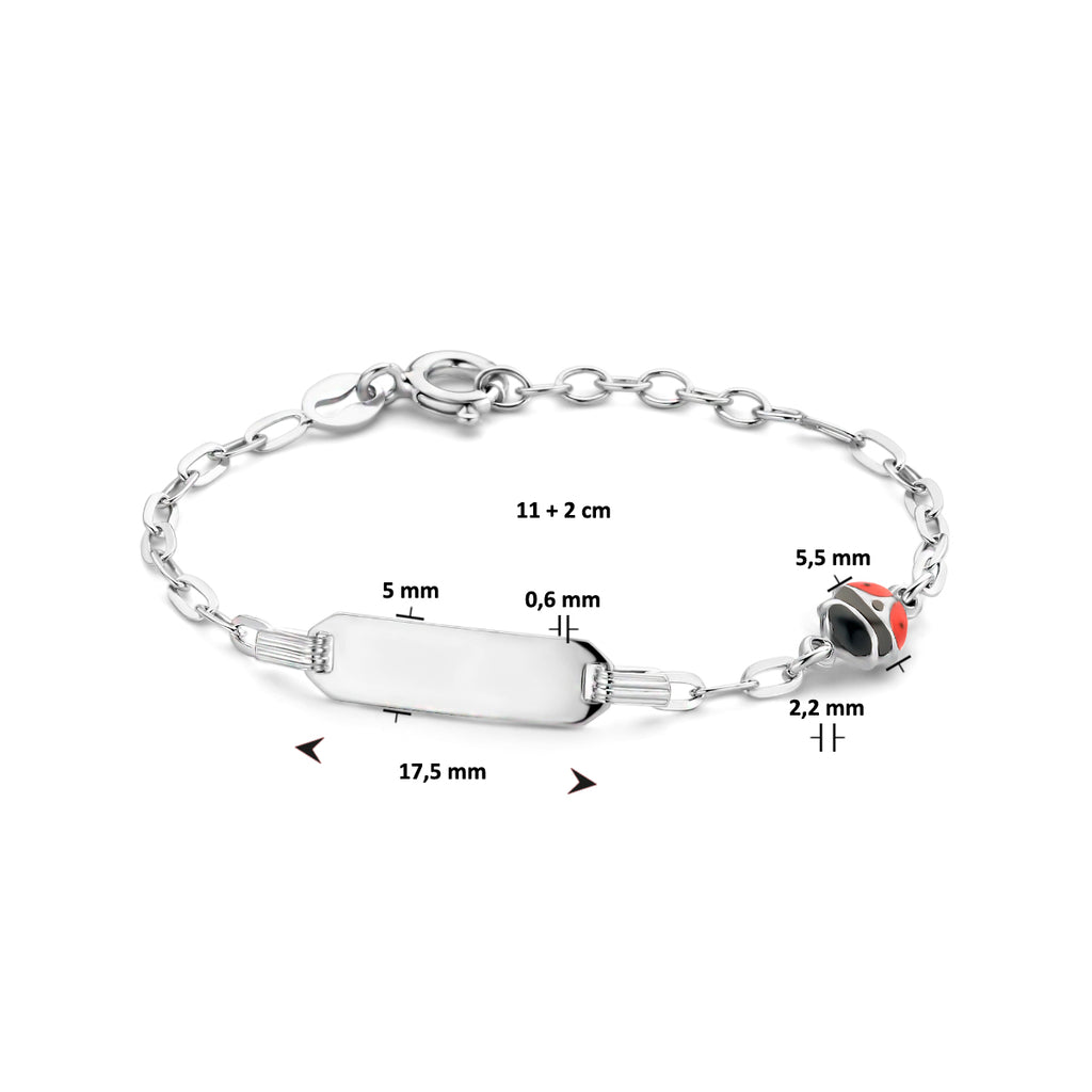 graveerarmband lieveheersbeestje emaille plaat 5,0 mm 11 + 2 cm zilver gerhodineerd
