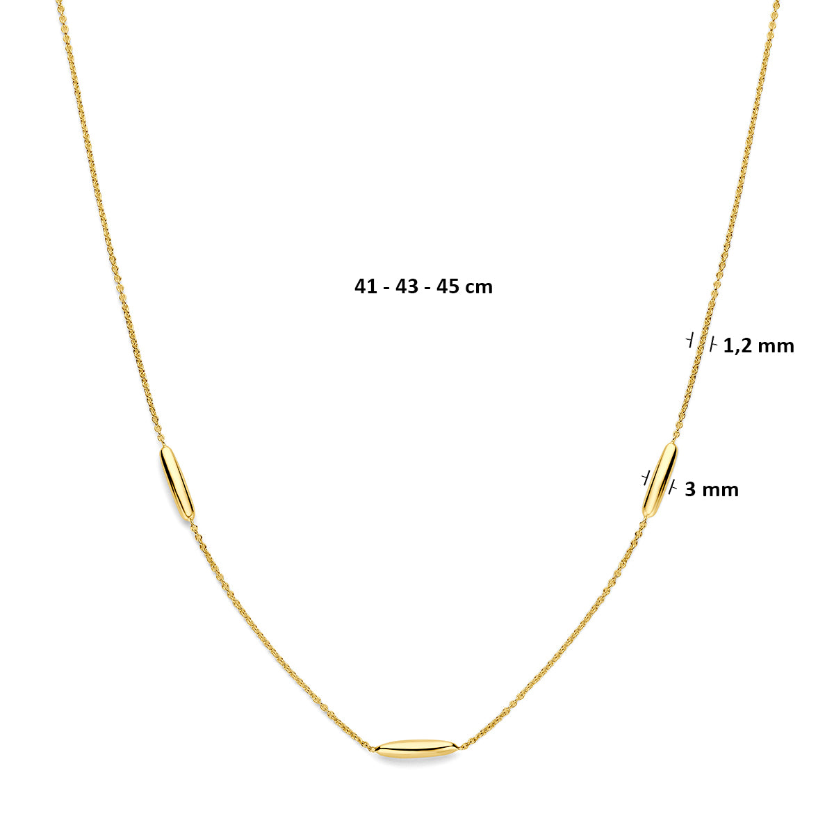 9k collier 41 - 43 - 45 cm 9K geel
