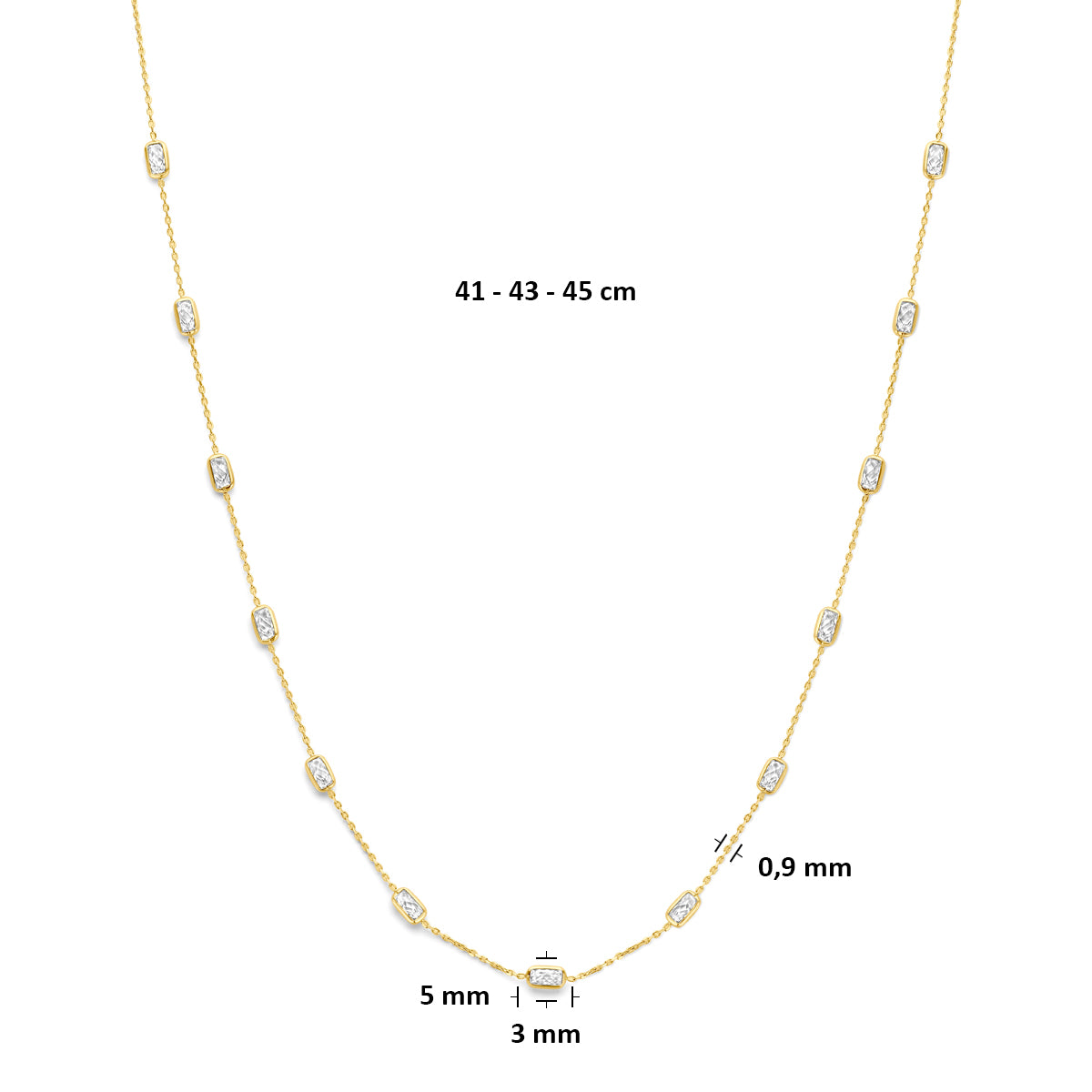 9k collier zirkonia 41 - 43 - 45 cm 9K geel