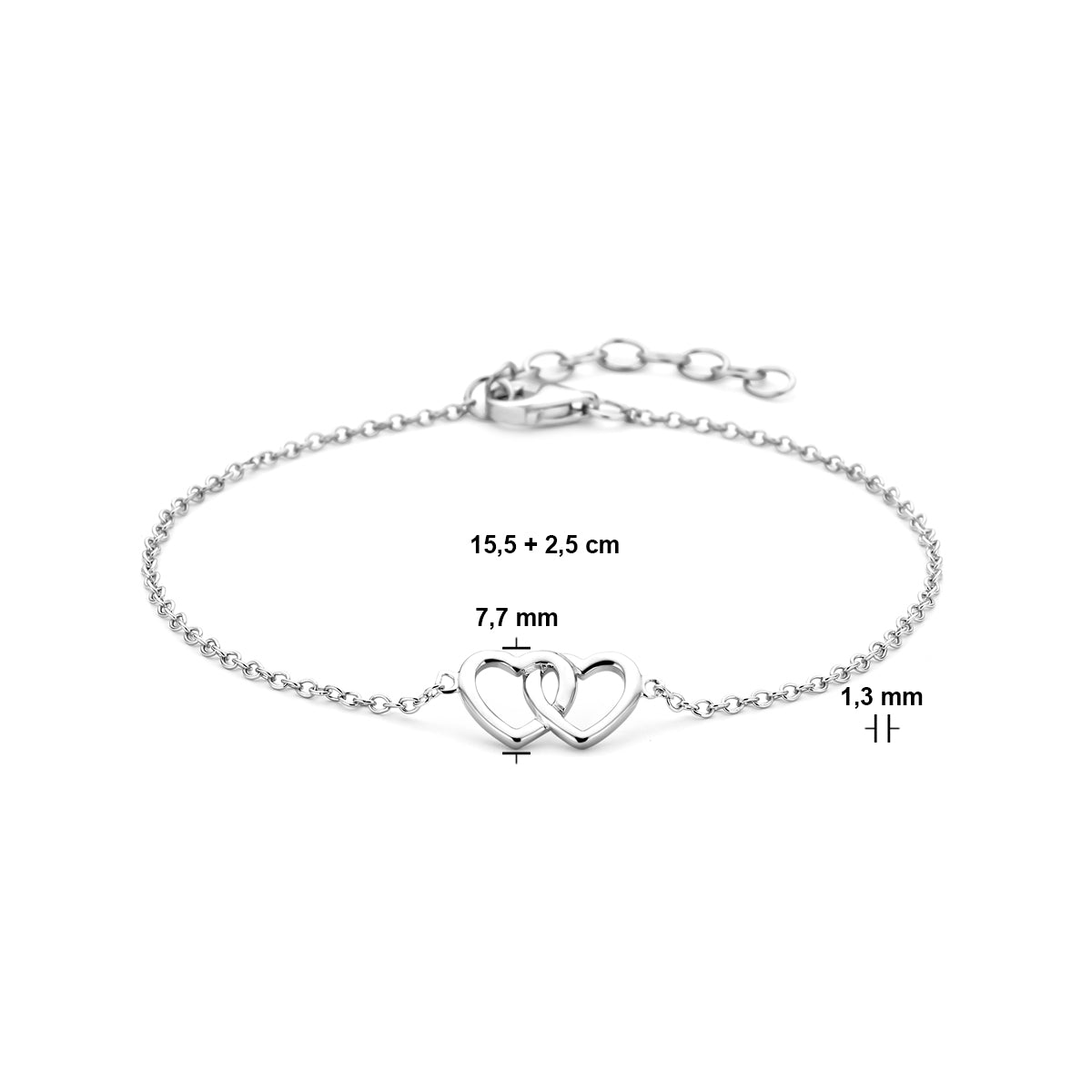 Armband Herz 15,5 + 2,5 cm Silber rhodiniert