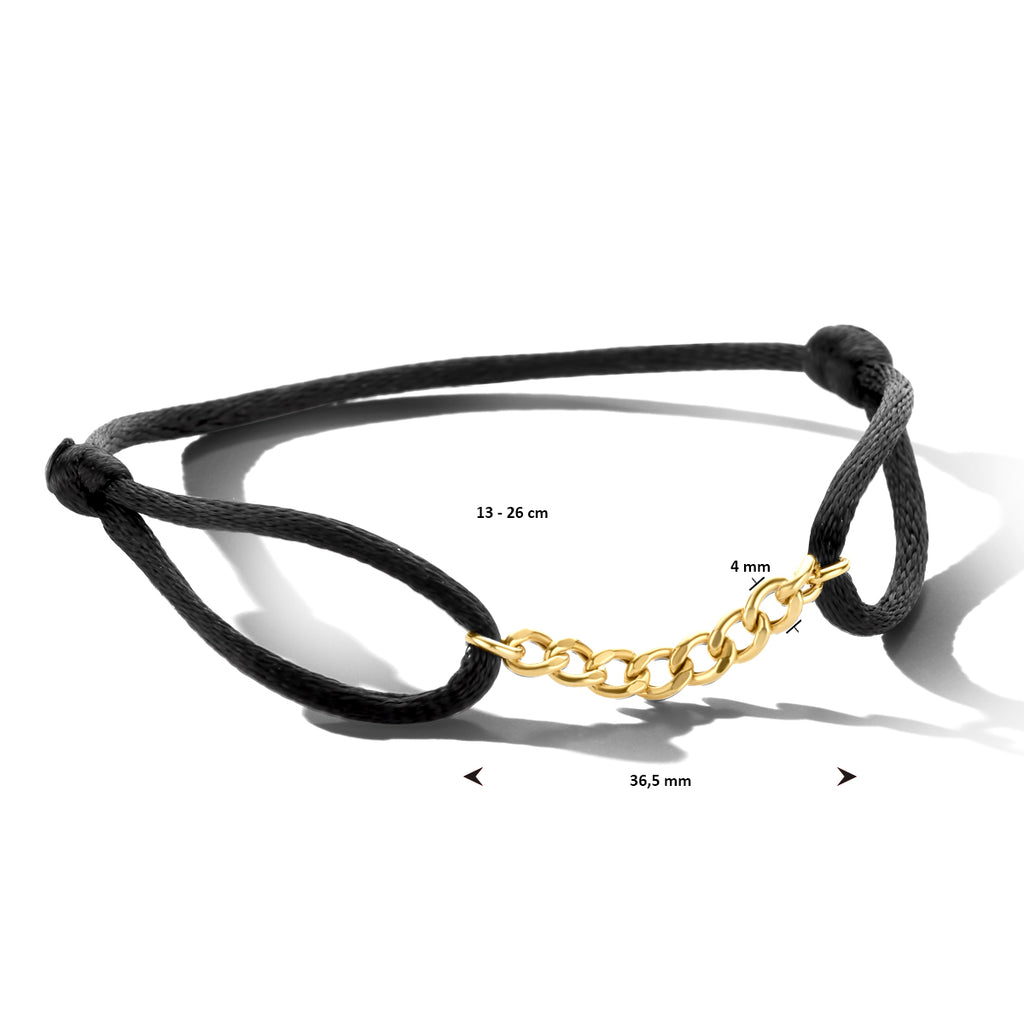 armband satijn zwart 13 - 26 cm zilver verguld (met rubber/nylon/leer)