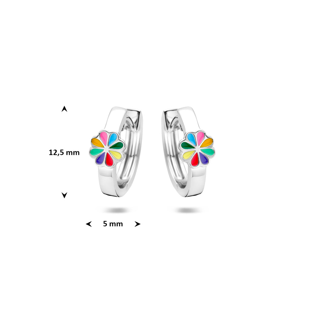 Klappcreolen Blume Emaille 12,5 mm Silber rhodiniert