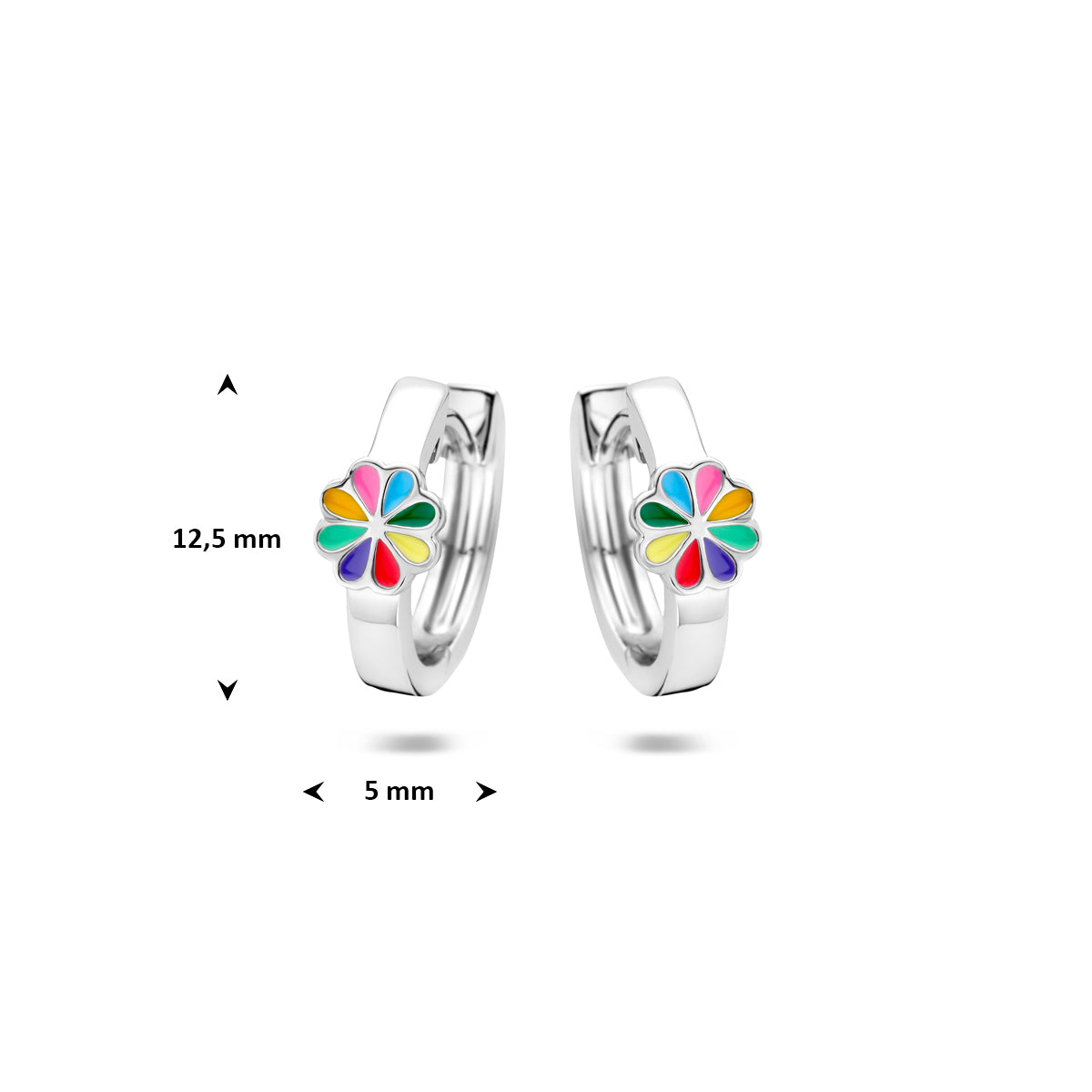 Klappcreolen Blume Emaille 12,5 mm Silber rhodiniert