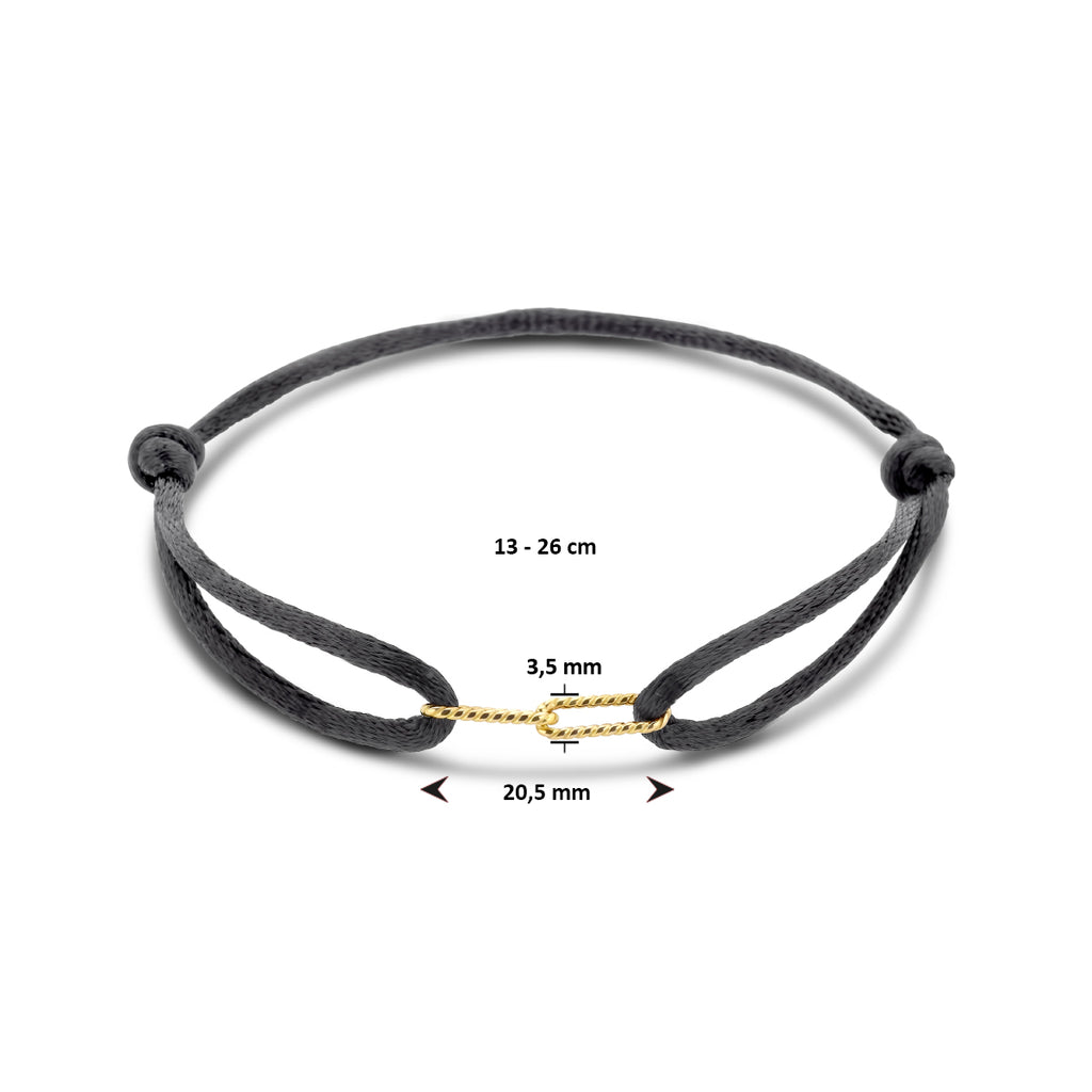 Armband Satin Schwarz 13 - 26 cm 14K Gold mit Gummi/Nylon/Leder