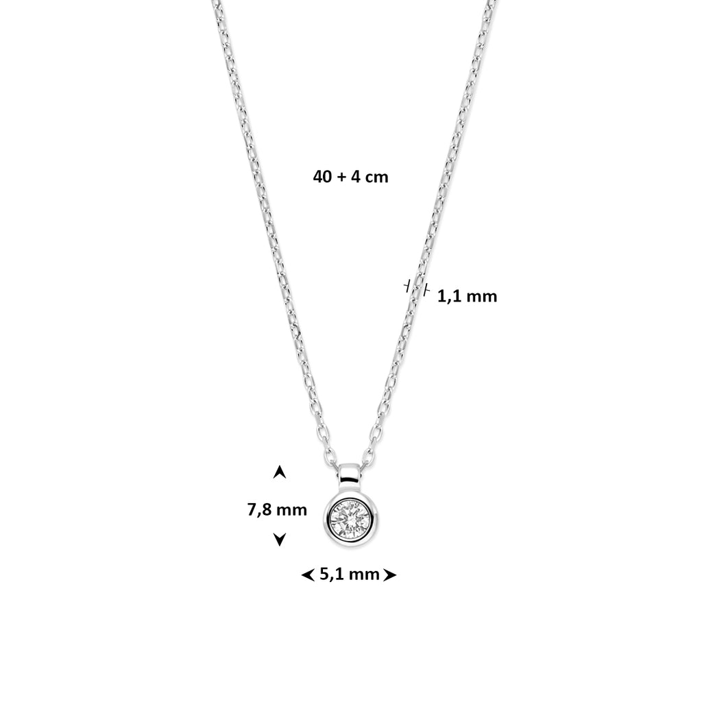collier zirkonia 40 + 4 cm zilver gerhodineerd