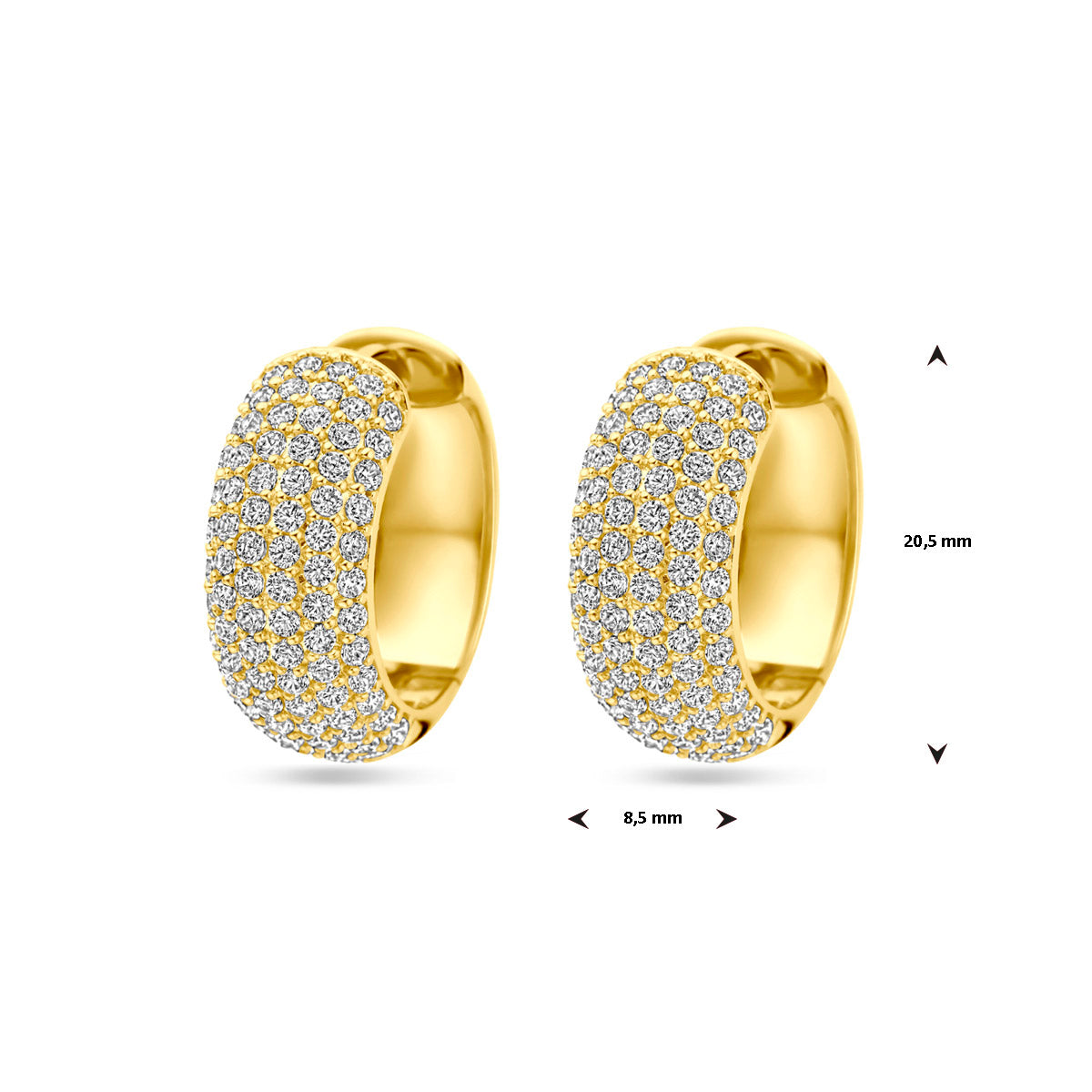 klapoorringen zirkonia 20,5 mm 1 micron zilver verguld (geel)