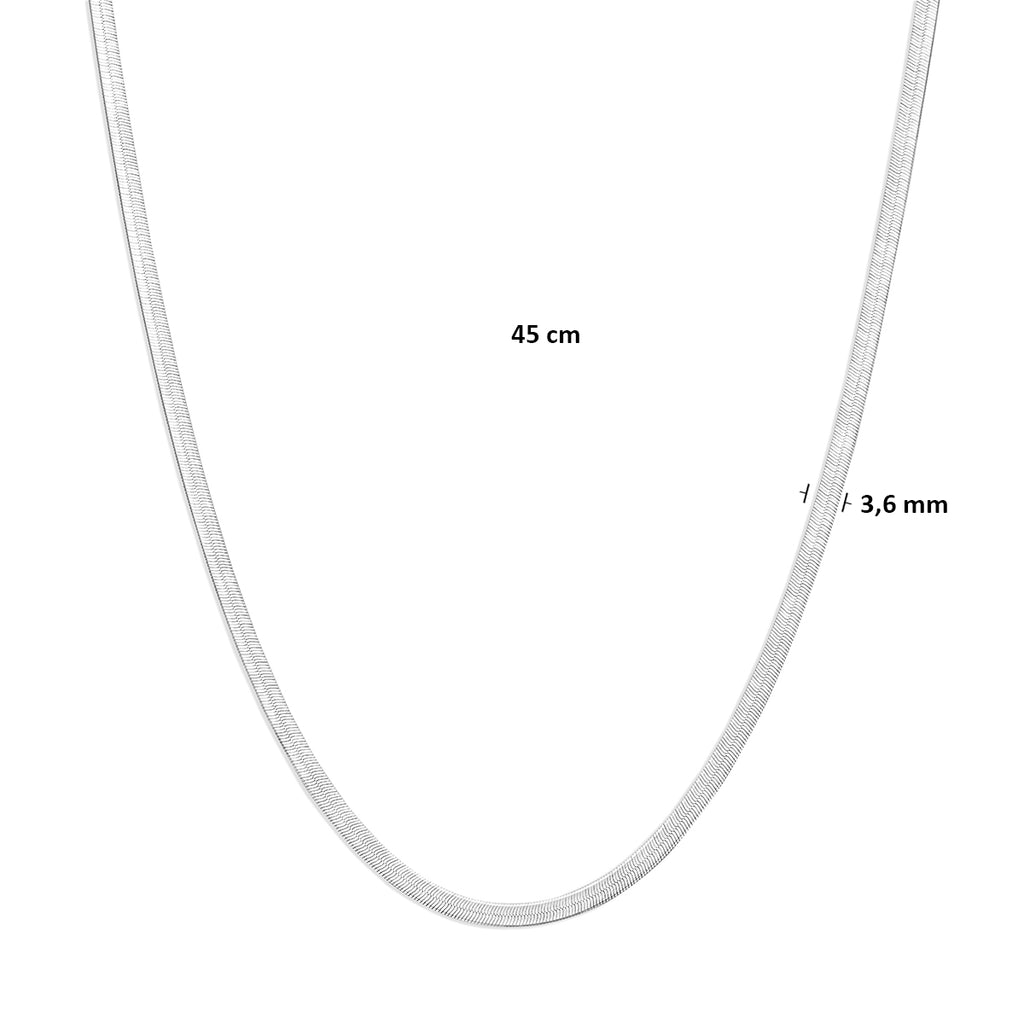 collier slang plat 3,6 mm 45 cm zilver gerhodineerd