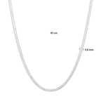 collier slang plat 3,6 mm 45 cm zilver gerhodineerd
