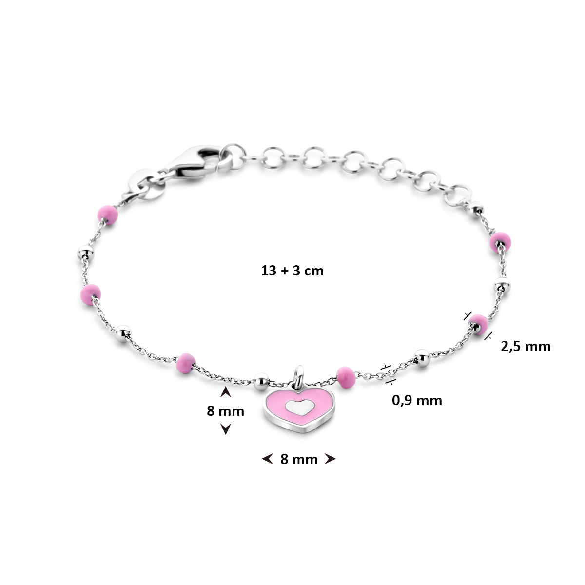 Armband Emaille Herzchen 13 + 3 cm Silber rhodiniert