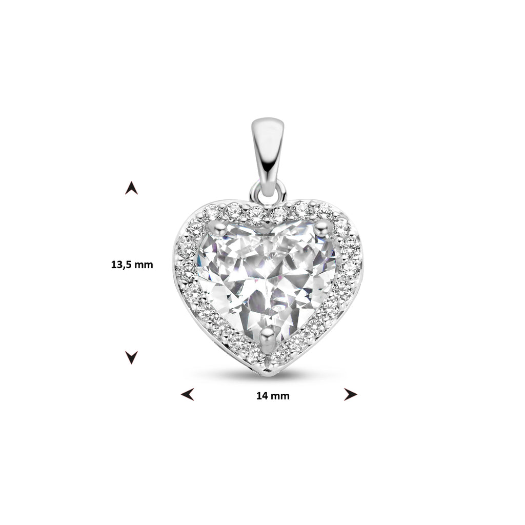 hanger hart zirkonia halo zilver gerhodineerd