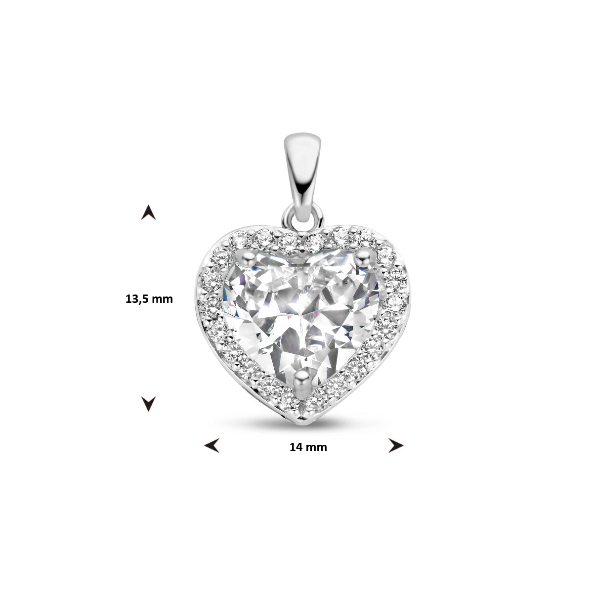 hanger hart zirkonia halo zilver gerhodineerd