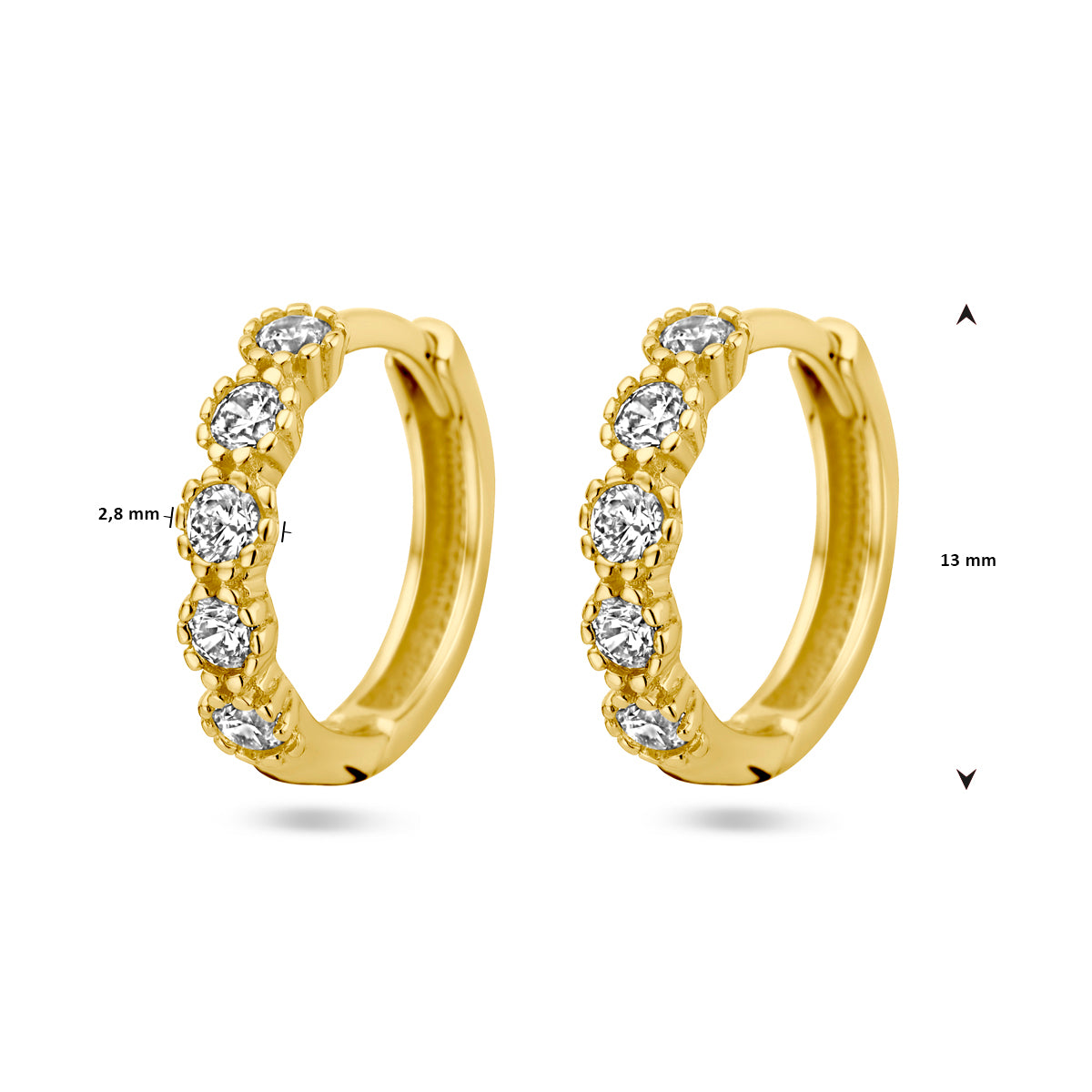 klapoorringen zirkonia 14K geelgoud
