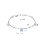armband vlinder emaille 13 + 3 cm zilver gerhodineerd