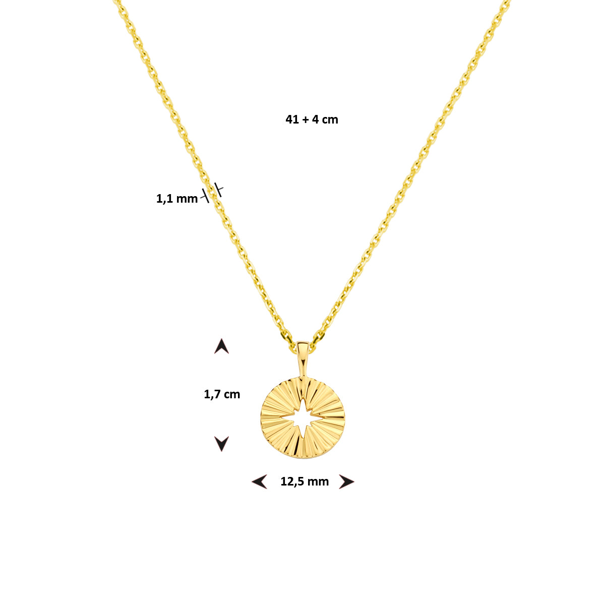 collier rondje 41 + 4 cm zilver verguld (geel)