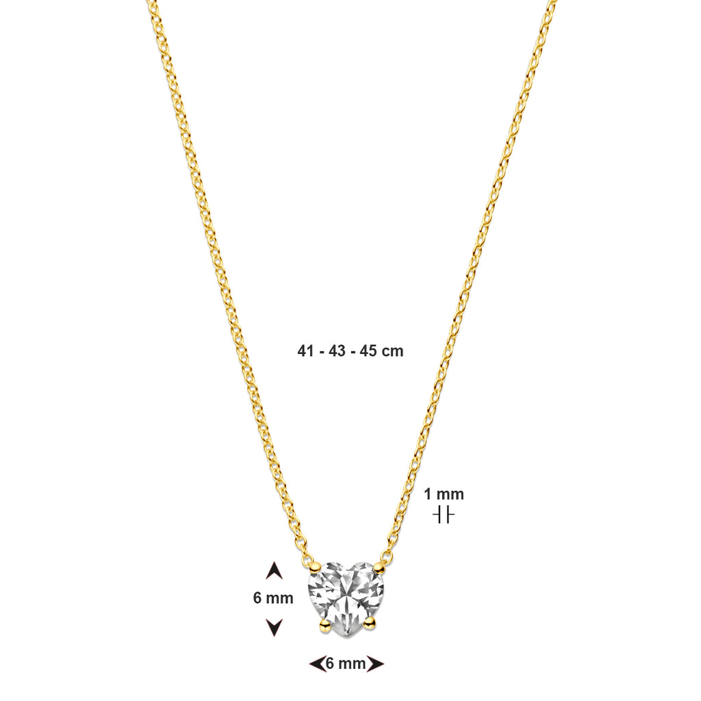 collier hart zirkonia 41 - 43 - 45 cm 14K geelgoud