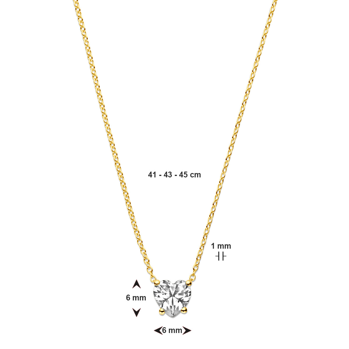Halskette Herz Zirkonia 41 - 43 - 45 cm 14K Gelbgold