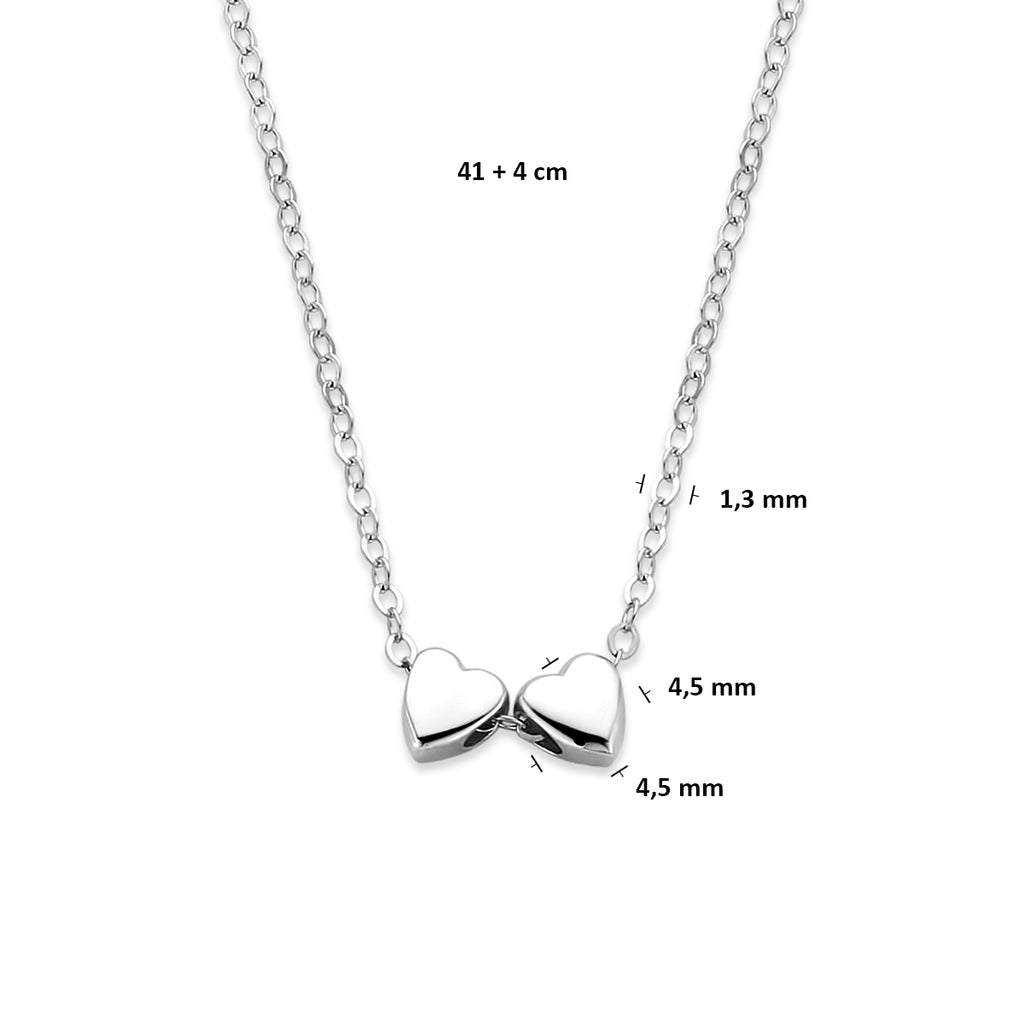 collier 2 hartjes 41 + 4 cm zilver gerhodineerd