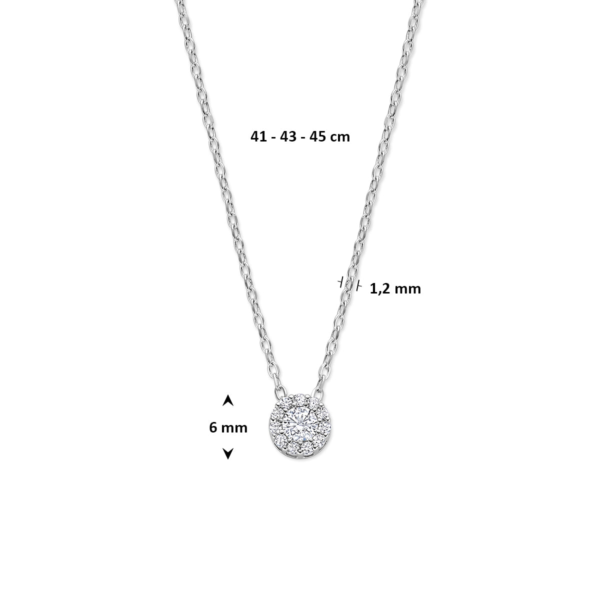 collier zirkonia 41 - 43 - 45 cm zilver gerhodineerd