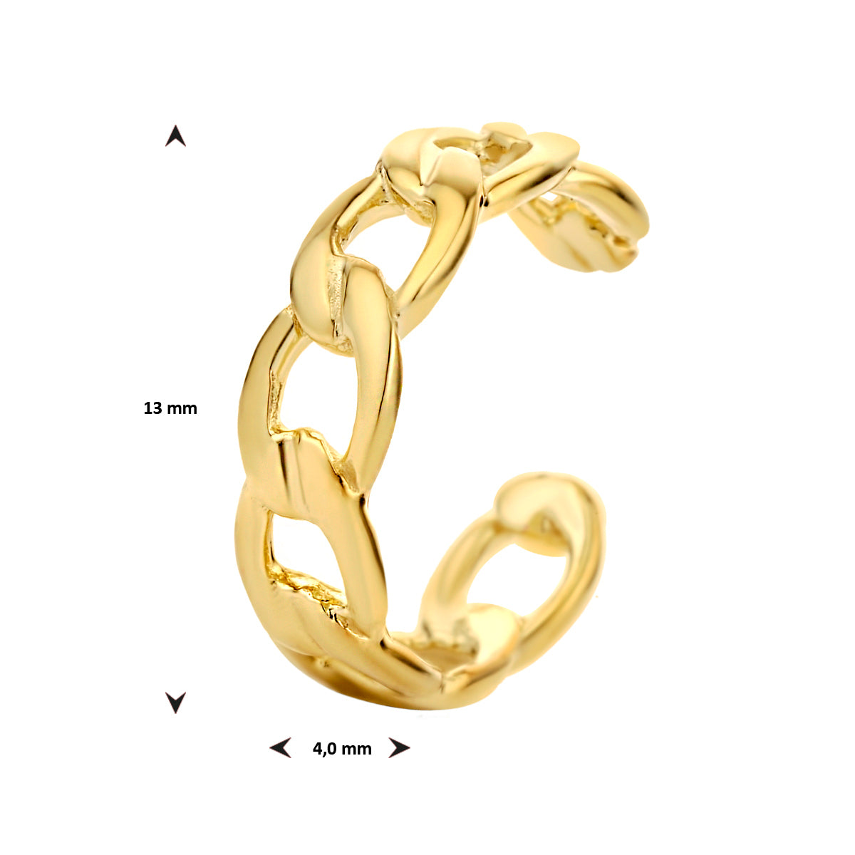 earcuff schakel 13 mm zilver verguld (geel)
