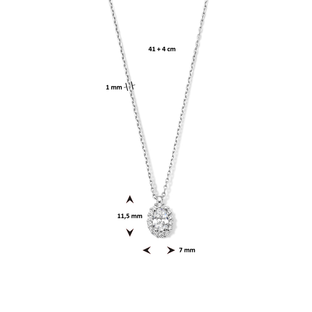 Zirkonia-Halskette 41 + 4 cm Halo-Silber rhodiniert