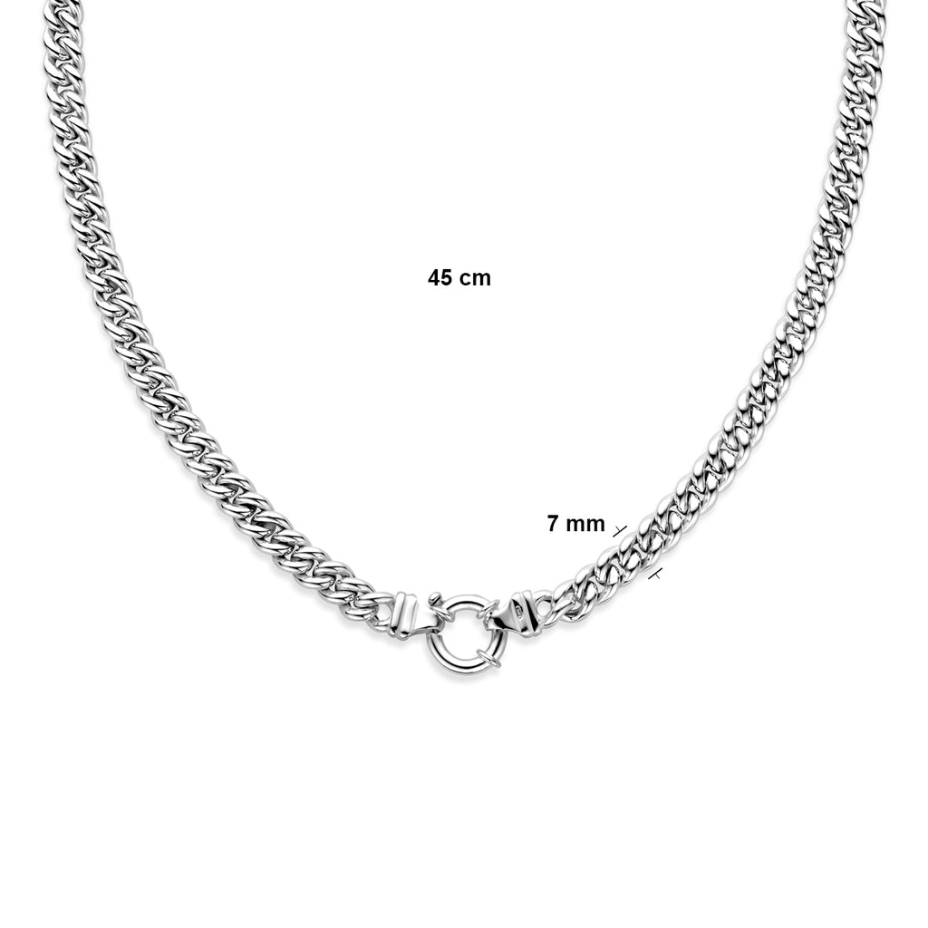 collier gourmette 7 mm 45 cm met groot veerslot zilver wit