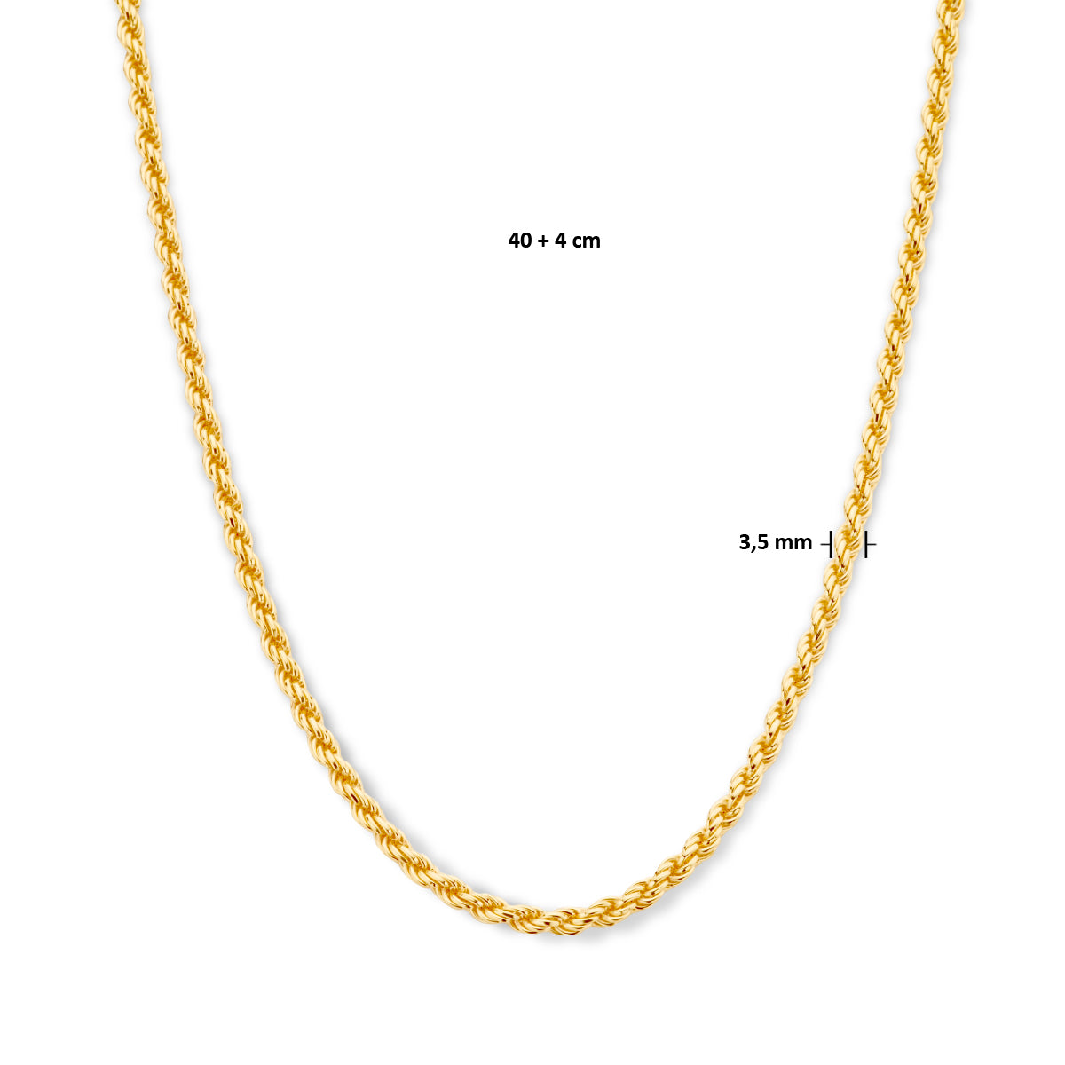 Halskette Kordel 3,5 mm 3 Mikron 40 + 4 cm vergoldet (gelb)