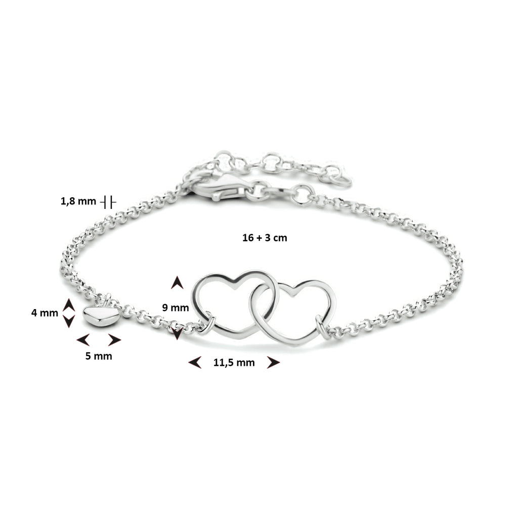 Armband Herzen 16 + 3 cm Silber rhodiniert
