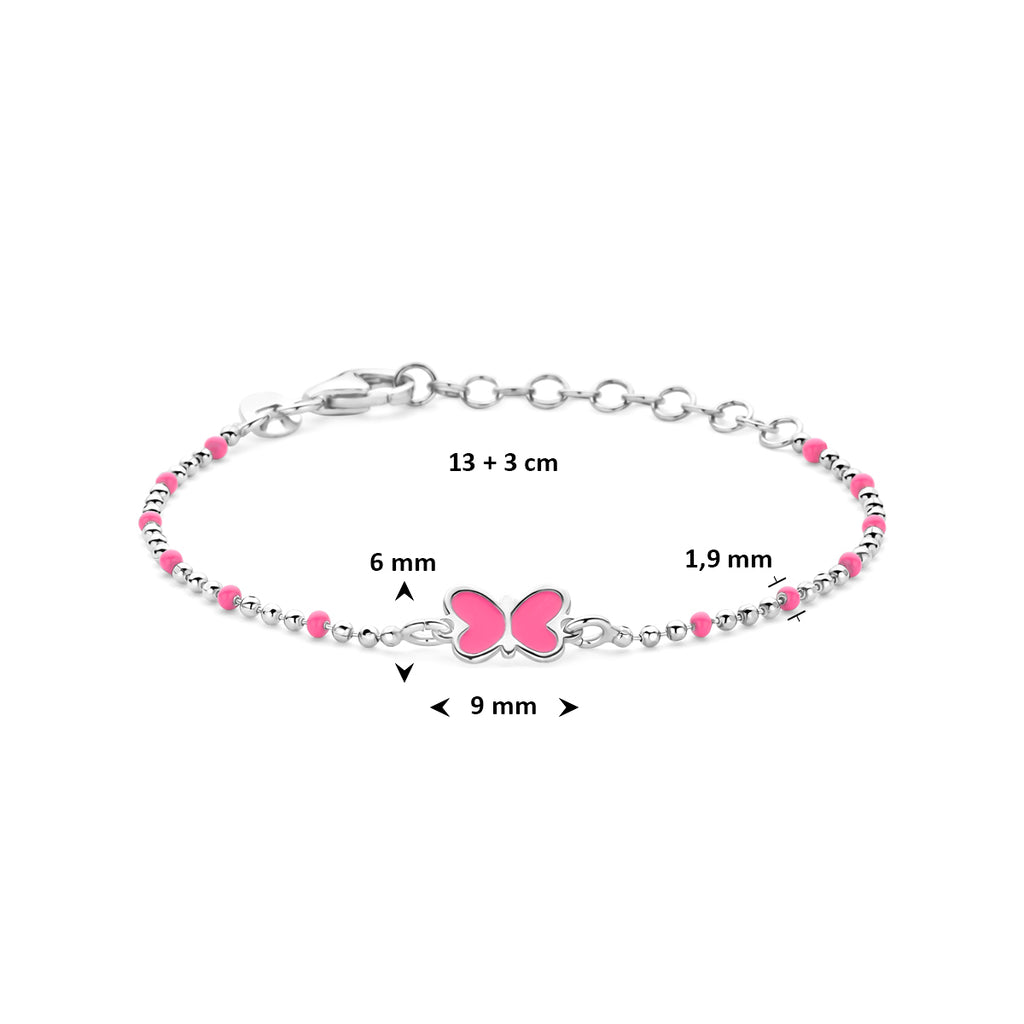 armband vlinder emaille 13 + 3 cm zilver gerhodineerd