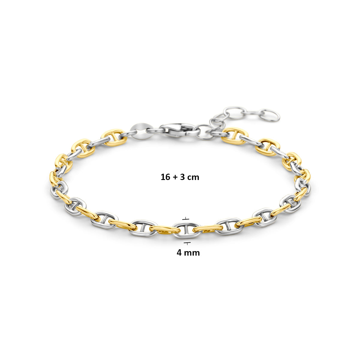 armband marine ronde buis 4,0 mm 16 + 3 cm 3 micron zilver verguld (geel/rhodium)