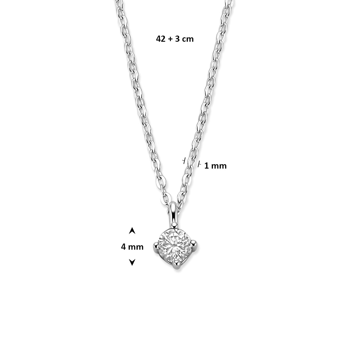 Halskette Zirkonia 42 + 3 cm Silber rhodiniert