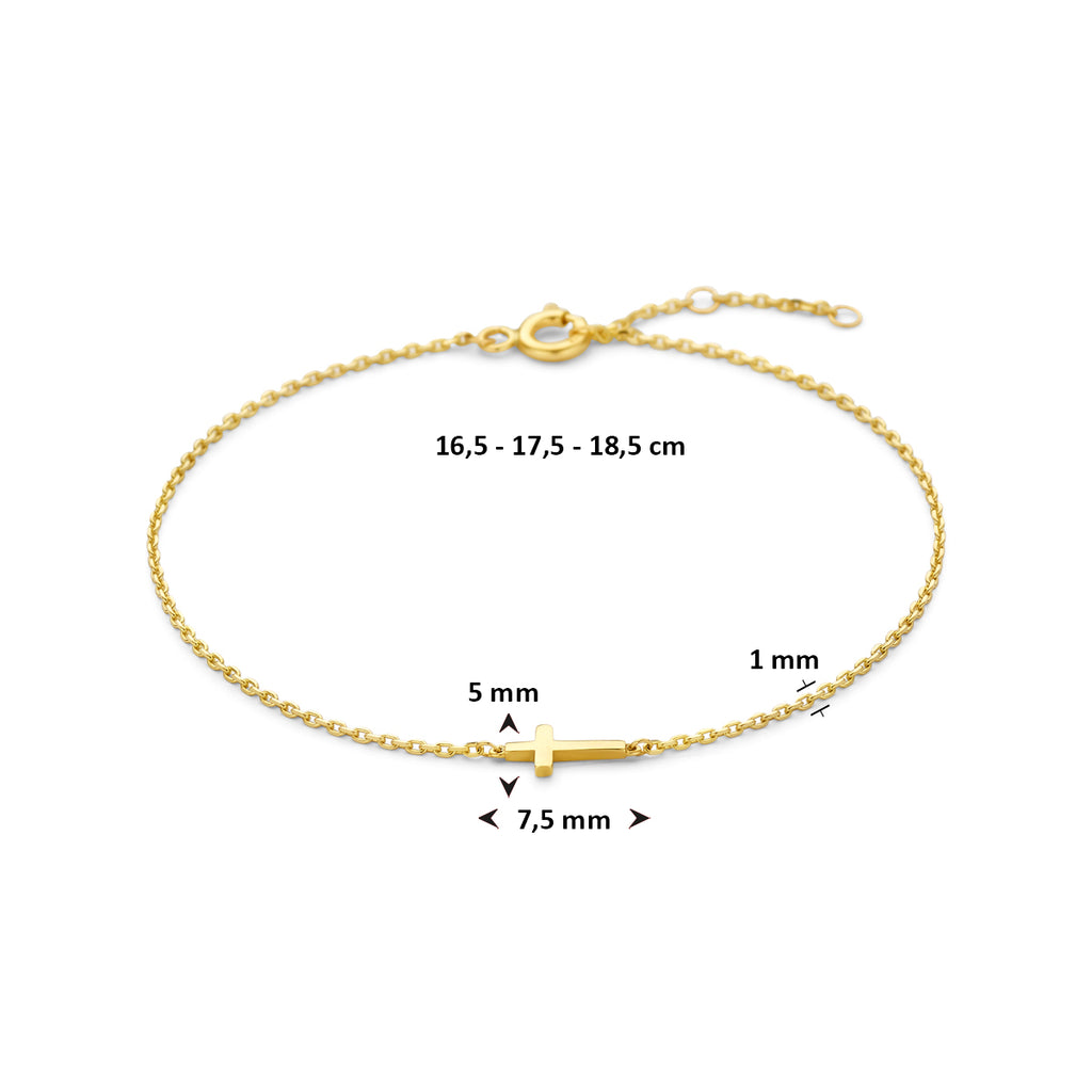 armband kruis 16,5 - 17,5 - 18,5 cm 14K geelgoud