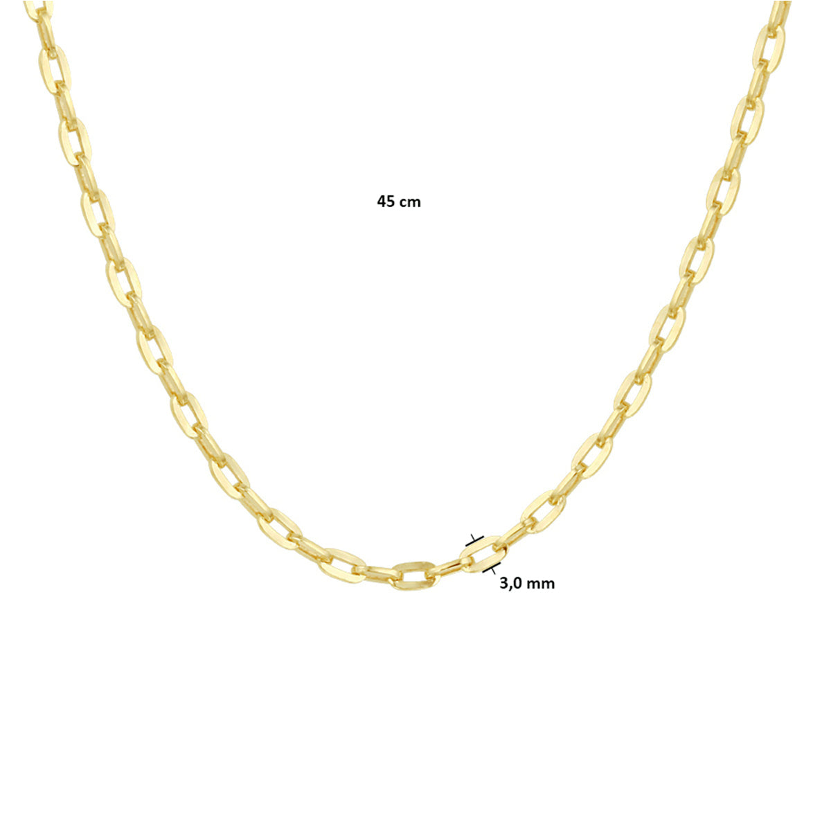 collier anker massief 3,0 mm 45 cm silgold (geel met zilverkern)