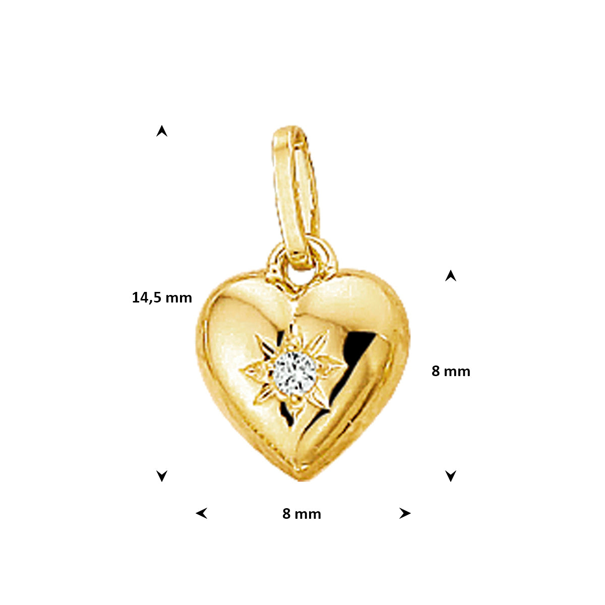 hanger hart zirkonia 14K geelgoud