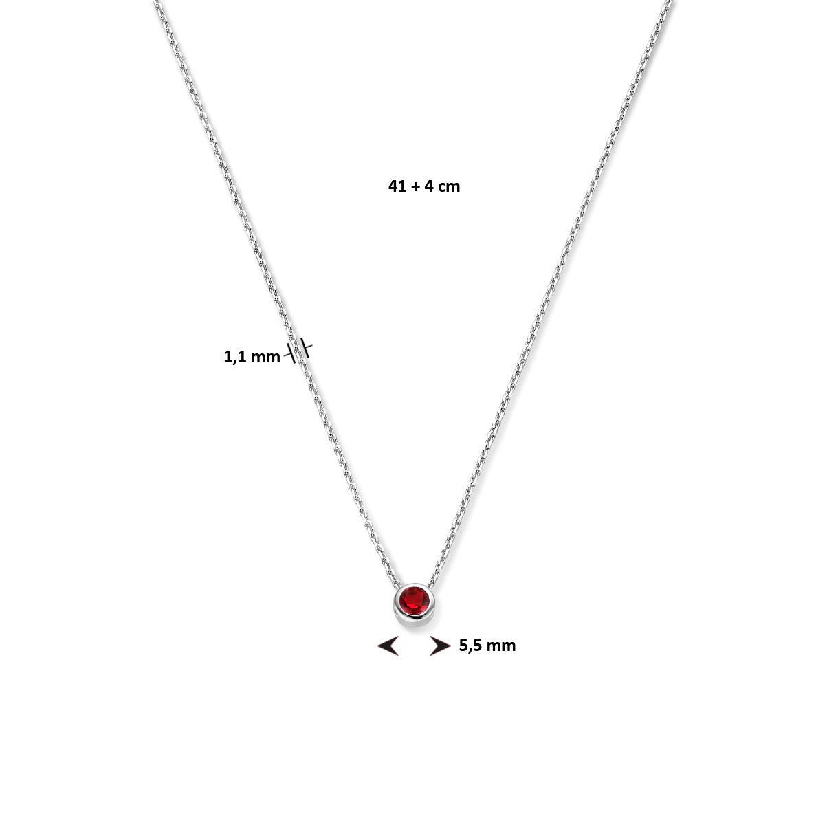 Halskette mit Geburtsstein Zirkonia 41 + 4 cm Silber rhodiniert