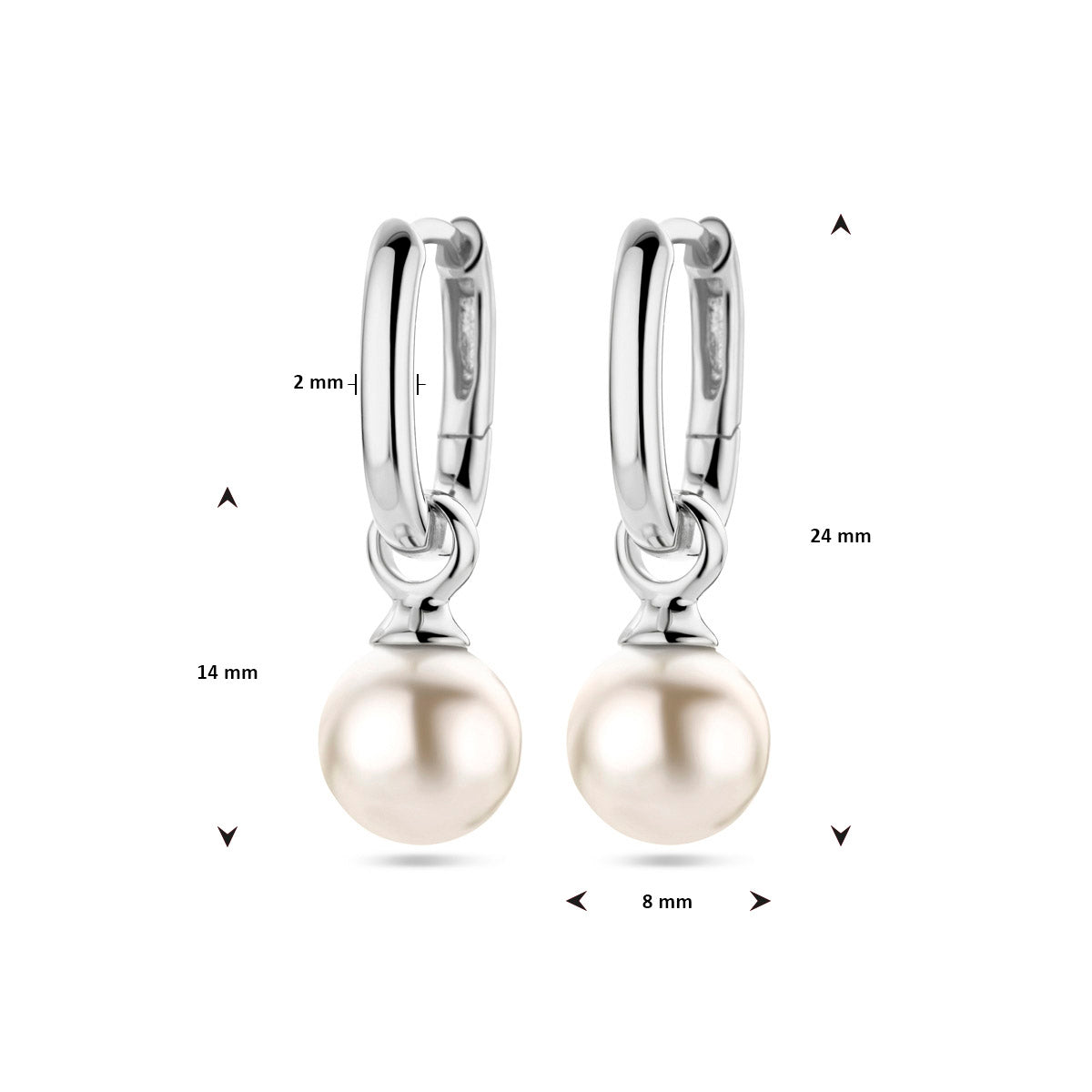 oorringen synth. parel 24 mm zilver gerhodineerd
