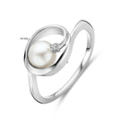 Ring oval Perle und Zirkonia 9,5 mm Silber rhodiniert