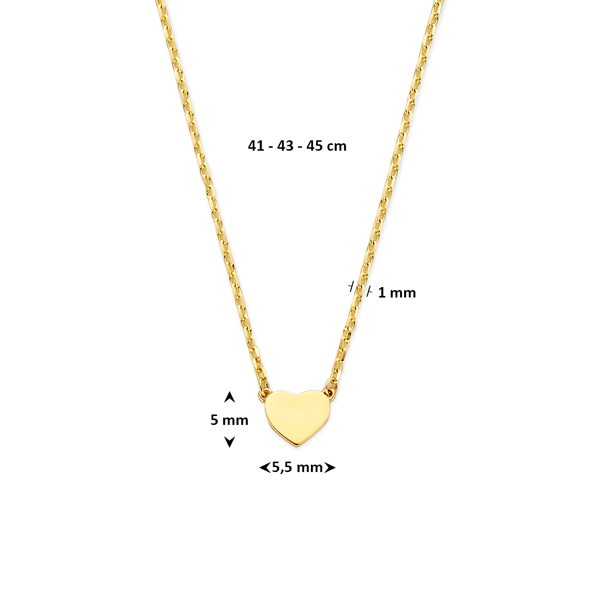 9k collier hartje 41 - 43 - 45 cm 9K geel