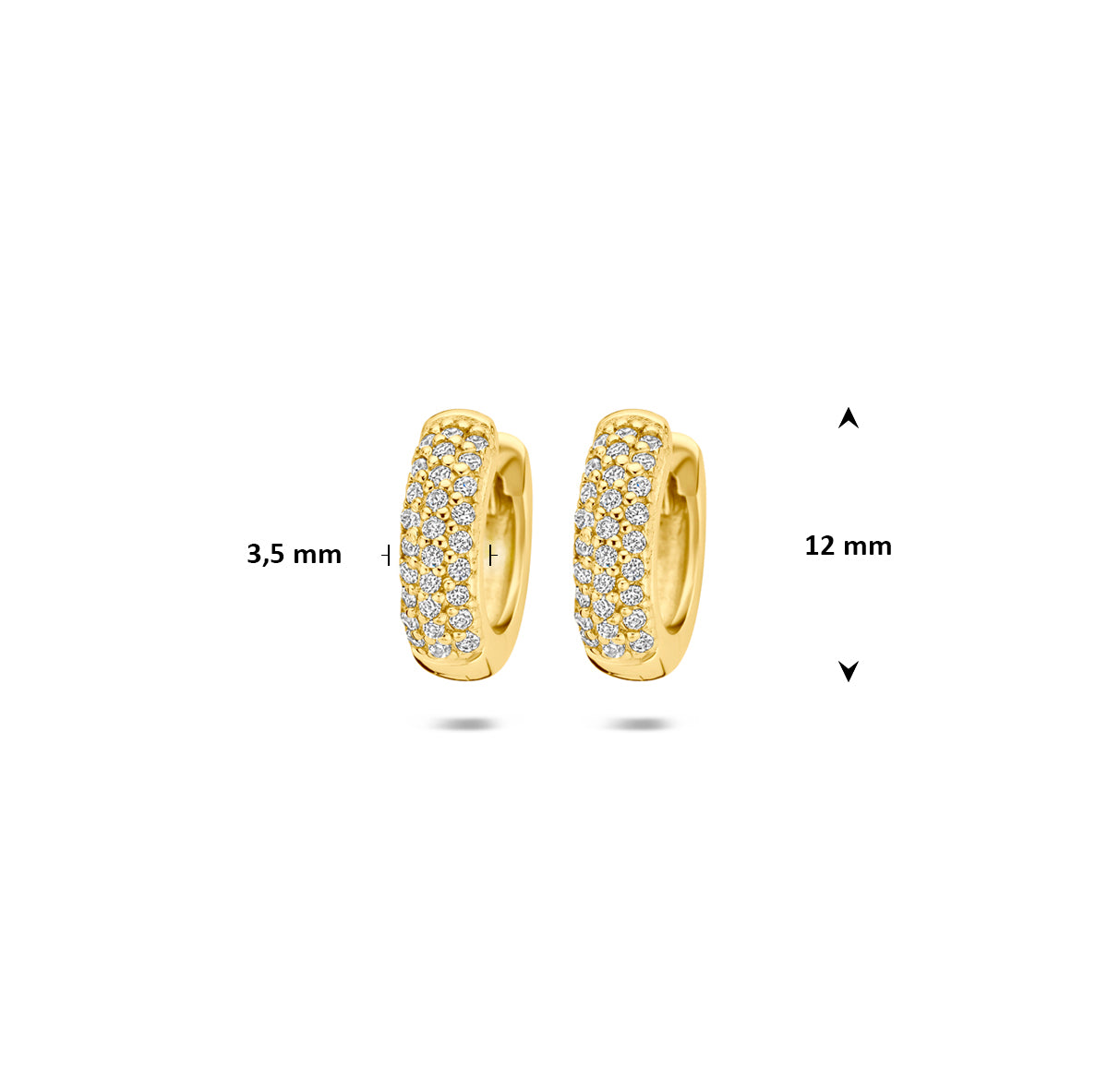 klapoorringen zirkonia 12 mm 1 micron zilver verguld (geel)