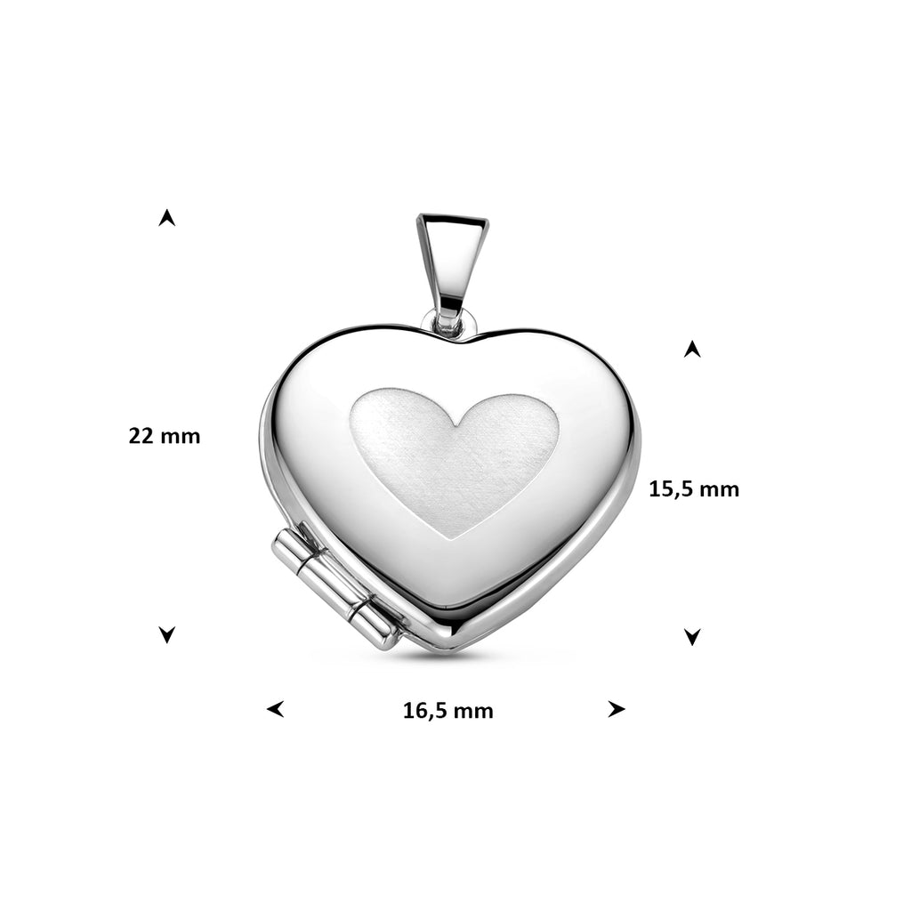 medaillon hart poli/mat 15,5 mm zilver gerhodineerd