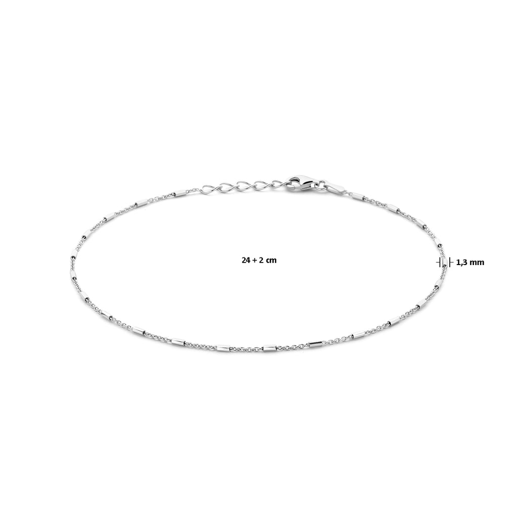 Fußkettchen Röhrchen 1,3 mm 24 + 2 cm Silber rhodiniert