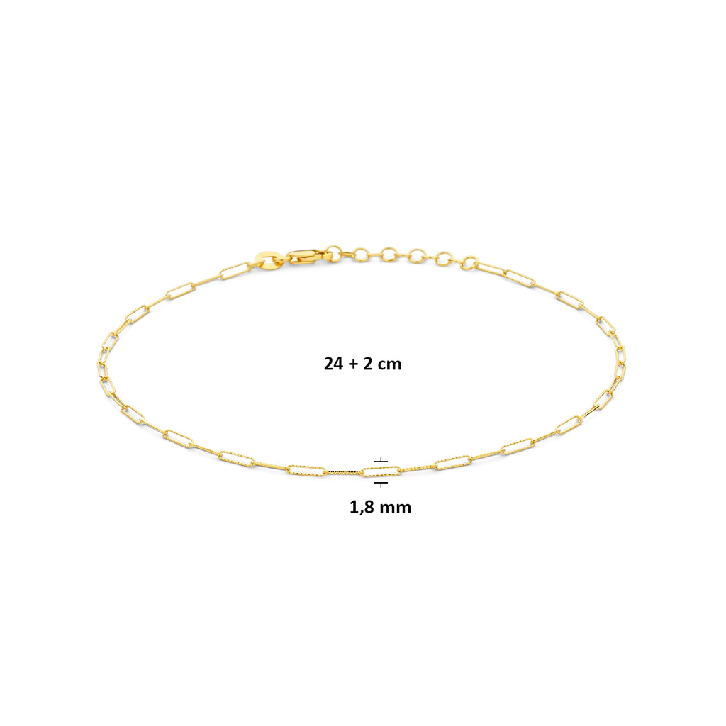 Fußkettchen, diamantiert, 1,8 mm, 24 + 2 cm, 14K Gelbgold