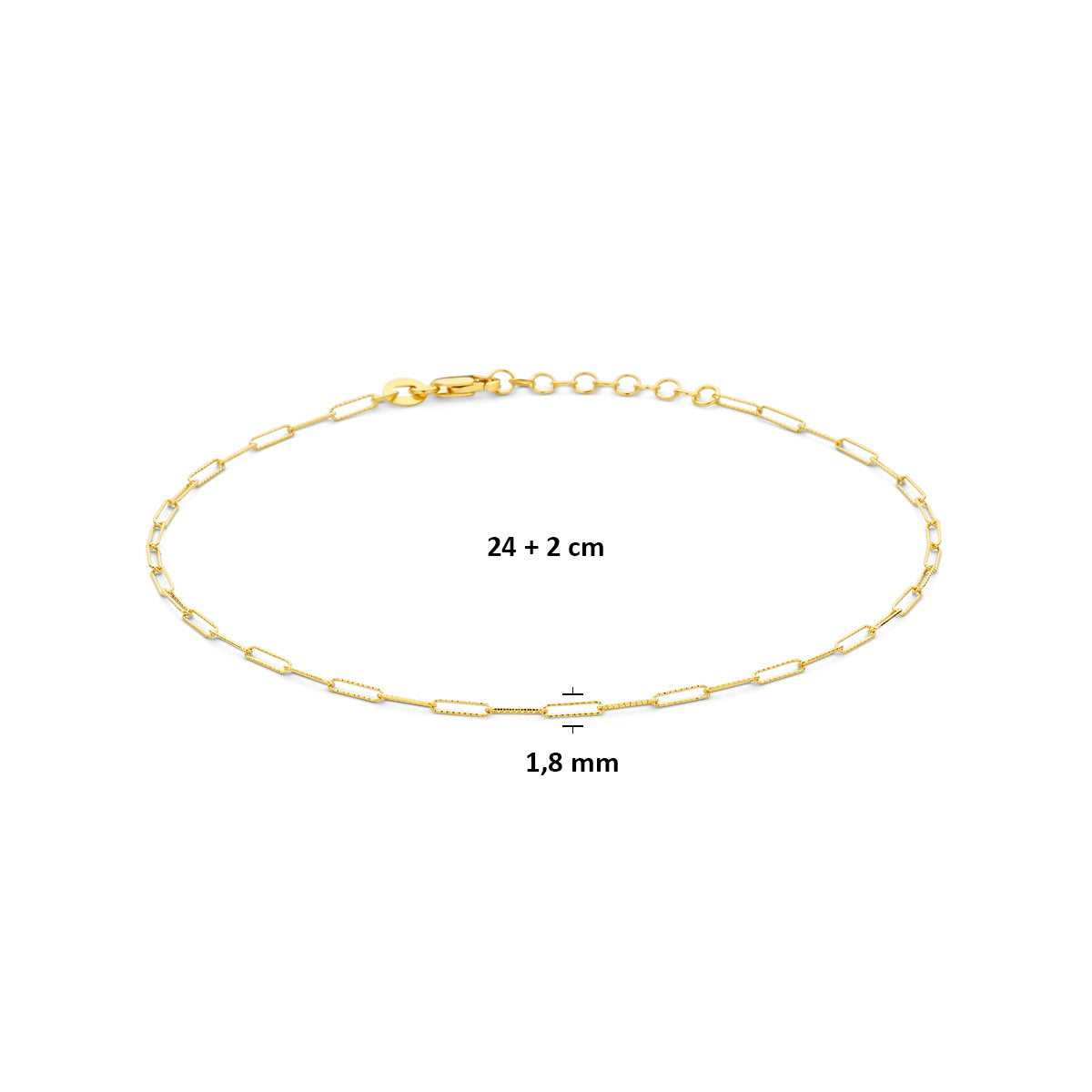 Fußkettchen, diamantiert, 1,8 mm, 24 + 2 cm, 14K Gelbgold